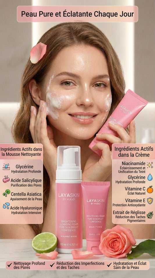 Routine Éclat & Anti-Taches - Crème Hydratante Éclaircissante & Mousse Nettoyante